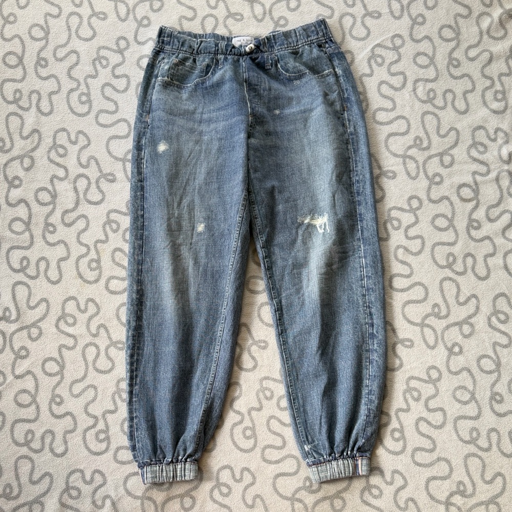 rag & bone Distressed Denim Jogger Pants in Faded Blue